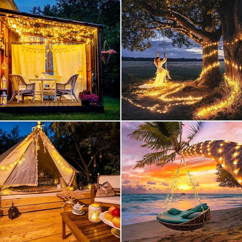 2pcs Solar String Fairy Lights Outdoor Path Garlands Lamp Patio Waterproof Christmas Wedding Street Lights 100/300LED